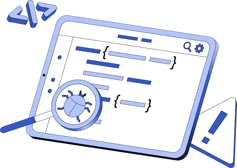 Finding bugs in the code on tablet as QA testing.webp