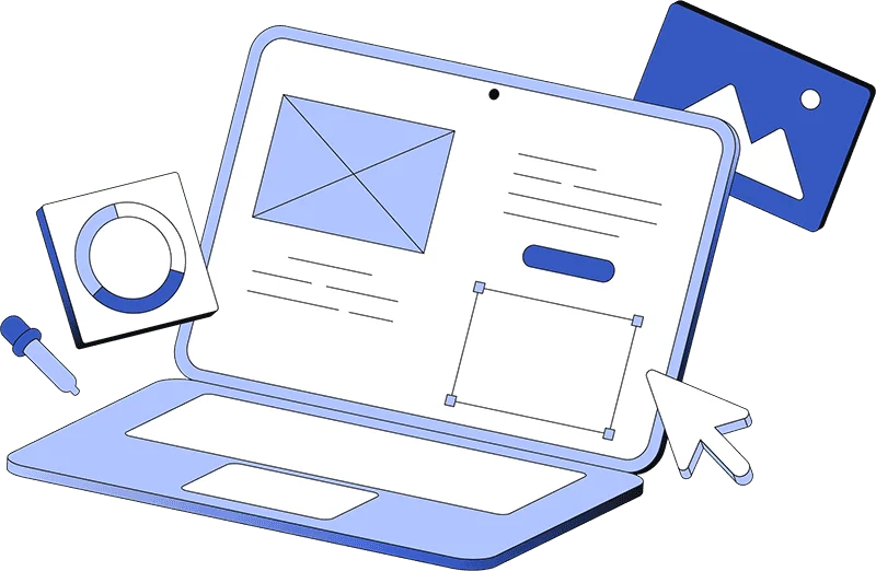 Web design and UX UI elements on laptop screen.webp